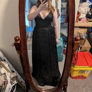 charmeuse deep v-neck a-line bridesmaid dress in BLACK